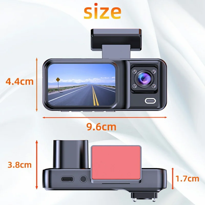 A98 WiFi 3-Channel Dash Cam Front Rear Interior 1080P IR Night Vision 2.0 Inch Screen Loop Recording Car DVR