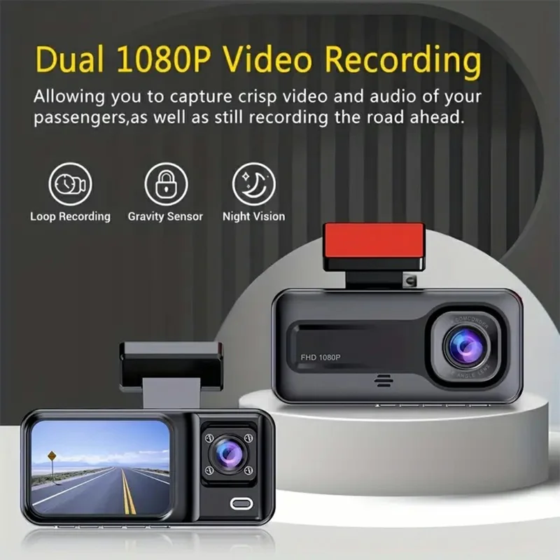 A98 WiFi 3-Channel Dash Cam Front Rear Interior 1080P IR Night Vision 2.0 Inch Screen Loop Recording Car DVR