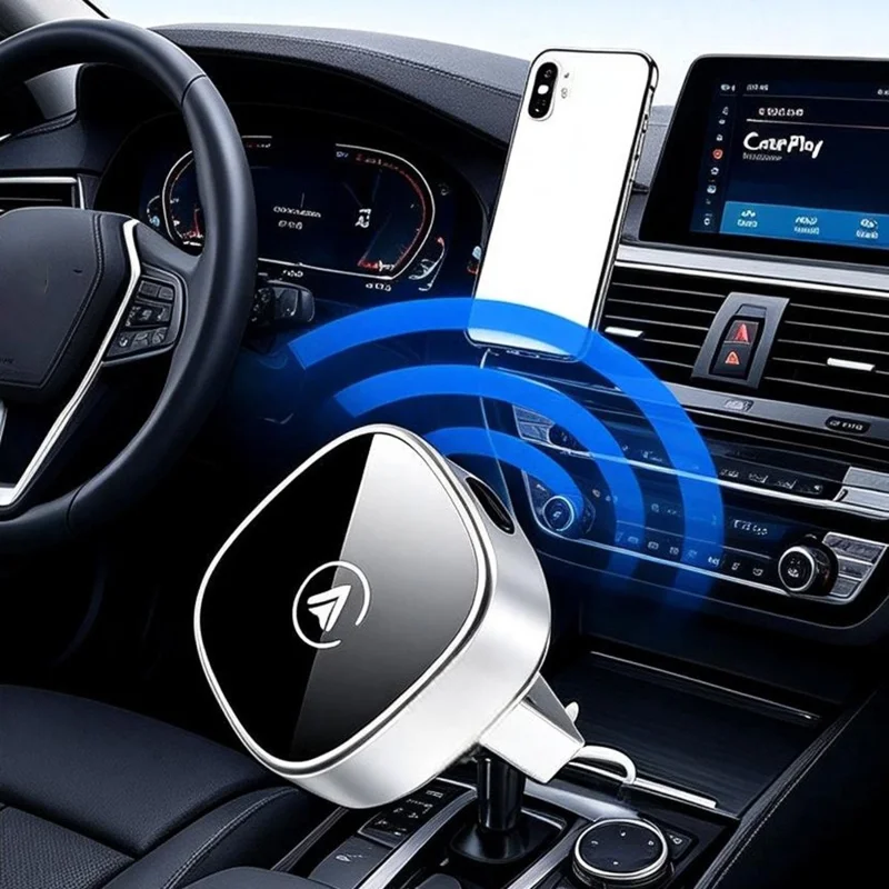 محول لاسلكي مزدوج لخاصيتي CarPlay وAndroid Auto 2 في 1، مع تبديل بلمسة واحدة - فضي
