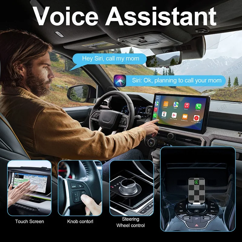 محول لاسلكي مزدوج لخاصيتي CarPlay وAndroid Auto 2 في 1، مع تبديل بلمسة واحدة - فضي
