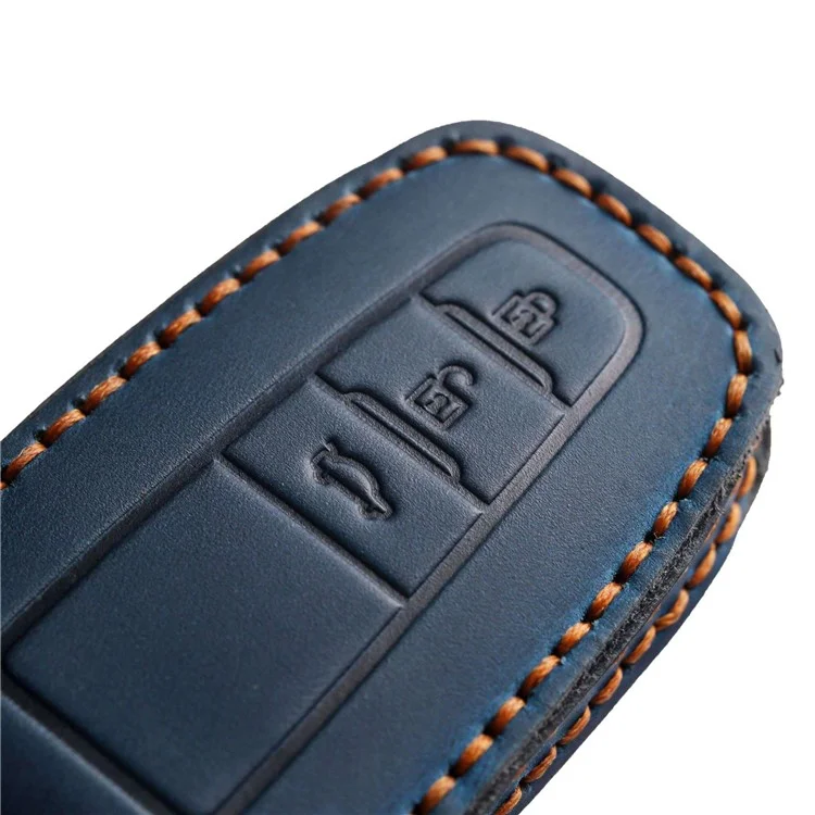 B038 Crazy Horse Cowhide Leder Sleeve 3-Knopf Auto Schlüssel Fernbedienung Cover Schutzhülle für Toyota Corolla RAV4 Camry - Blau