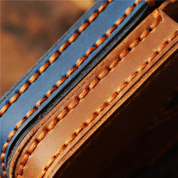 B038 Crazy Horse Cowhide Leder Sleeve 3-Knopf Auto Schlüssel Fernbedienung Cover Schutzhülle für Toyota Corolla RAV4 Camry - Blau