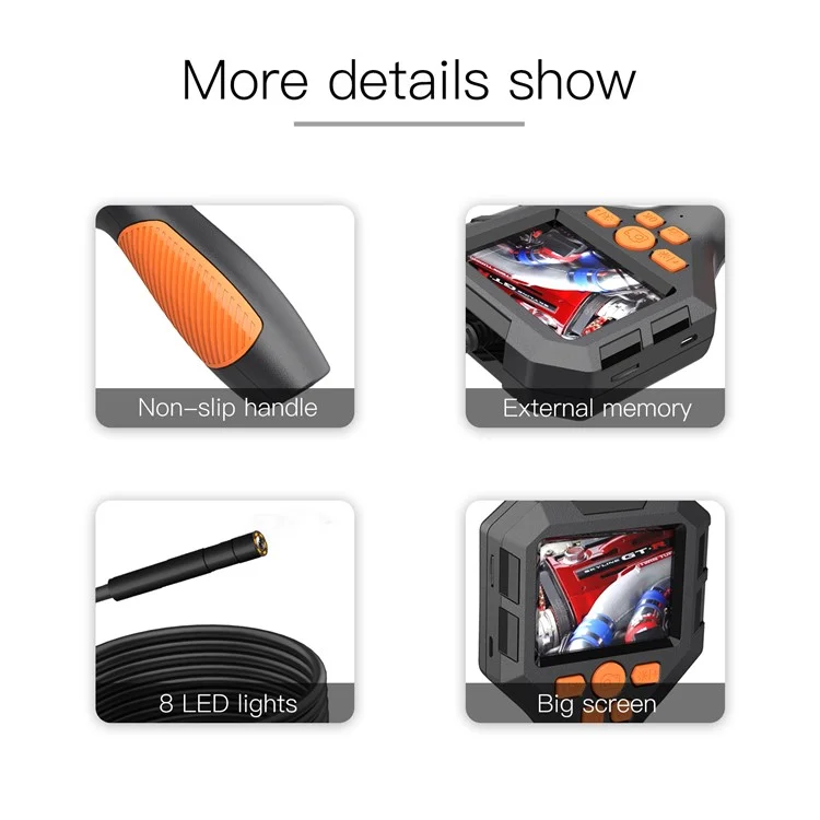 P10 5m Hard Wire 5.5mm Lens 2.8" IPS Screen 1080P HD Inspection Camera 8-LED Handheld Endoscope