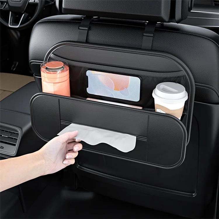 Organisateur de voiture Backseat PU Leather Car Seat Back Storage Holder pour smartphone, bouteille, tasse Accessoires universels pour voiture