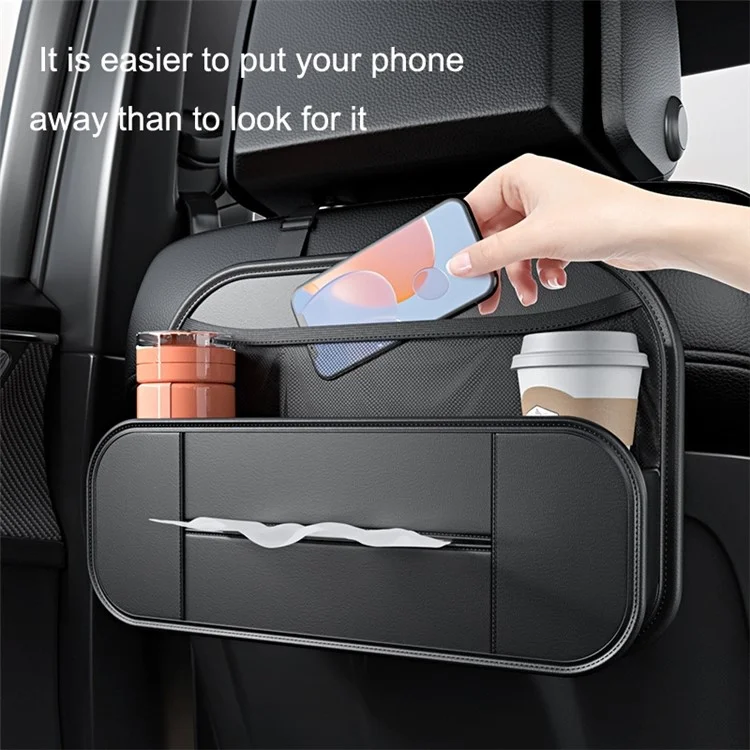 Organisateur de voiture Backseat PU Leather Car Seat Back Storage Holder pour smartphone, bouteille, tasse Accessoires universels pour voiture