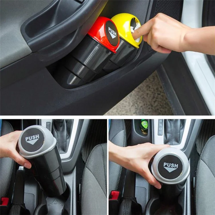 Car Trash Can Ash Bin Hand Push Mini Garbage Can Vehicle Interior Accessories - Blue