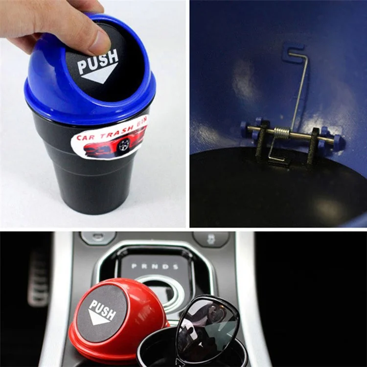 Car Trash Can Ash Bin Hand Push Mini Garbage Can Vehicle Interior Accessories - Black