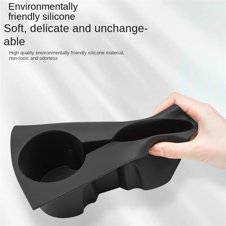 M10739 para Tesla Model 3 / Y Alfombrilla antideslizante de silicona integrada para el apoyabrazos del coche, Soporte para vasos y bebidas, Bandeja del consola central - Negro