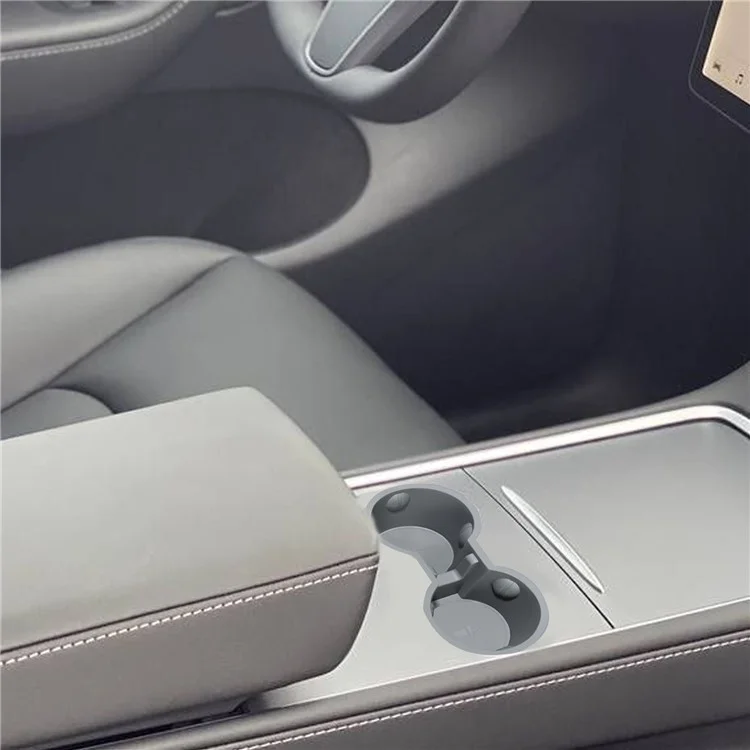 M30826 For Tesla Model 3 / Y Car TPE Center Console Organizer Drinks Cup Holder Tray Armrest Organizer - Grey