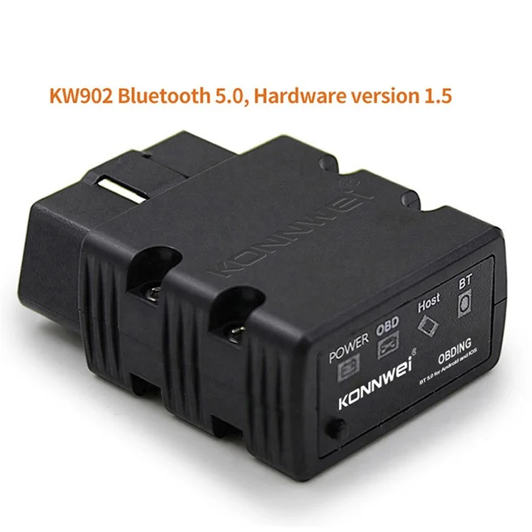 Konnwei KW902 Bluetooth 4.0 5.0 ELM327 OBD2 IOS / Android Dual-Mode Car Fehlerdetektordiagnosevorrichtung - Schwarz