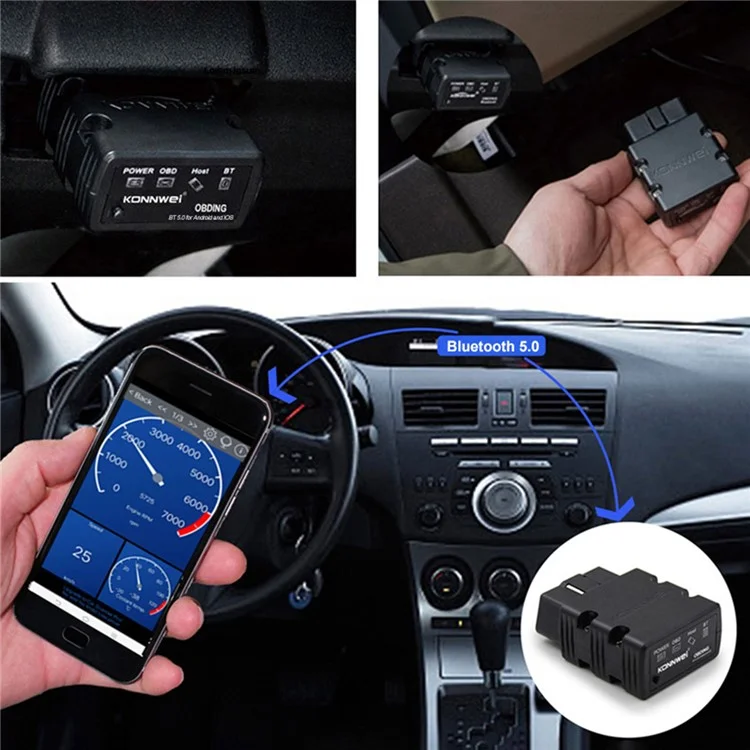 Konnwei KW902 Bluetooth 4.0 5.0 ELM327 OBD2 IOS / Android Mode Mode Car Fall Discusion Diagnization - Negro