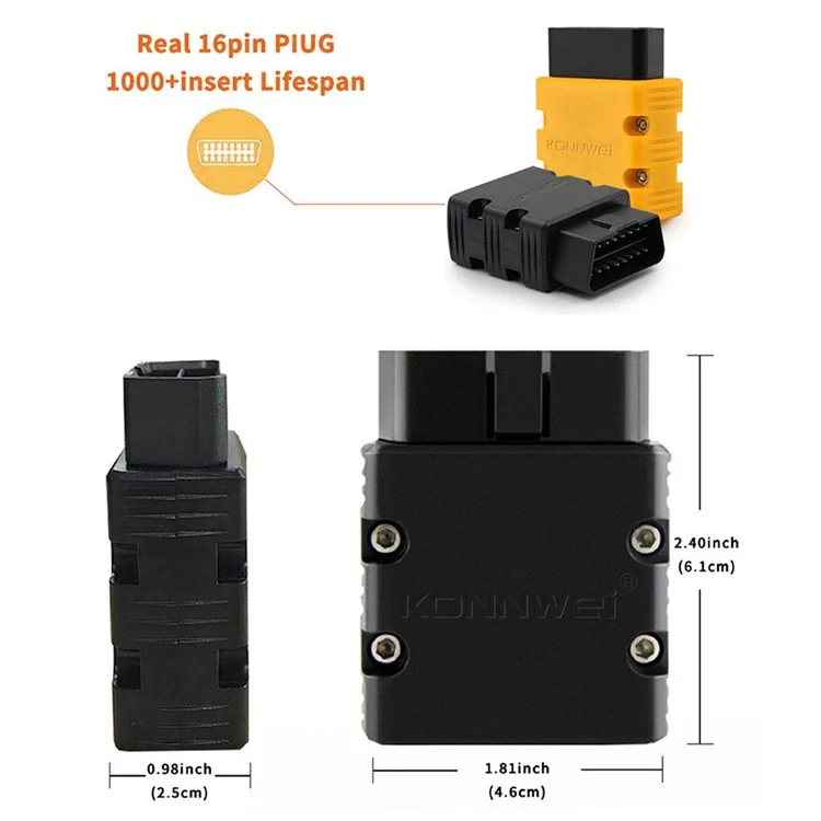 Konnwei KW902 Bluetooth 4.0 5.0 ELM327 OBD2 IOS / Android Mode Mode Car Fall Discusion Diagnization - Negro