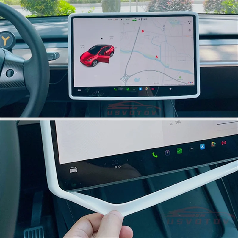 For Tesla Model Y / 3 Screen Silicone Case Car Display Screen Frame Protective Cover - Grey