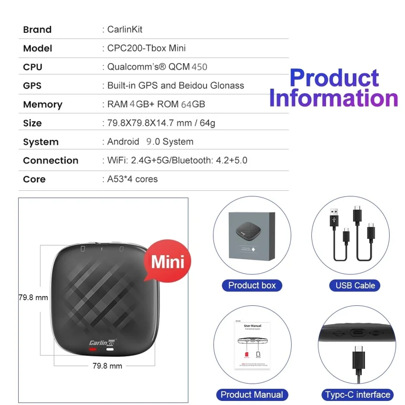 CARLINKIT CPC200 CarPlay Mini Ai TV Box 4G LTE 4+64GB Android 11 Wireless CarPlay Android Auto TV Box - US Version