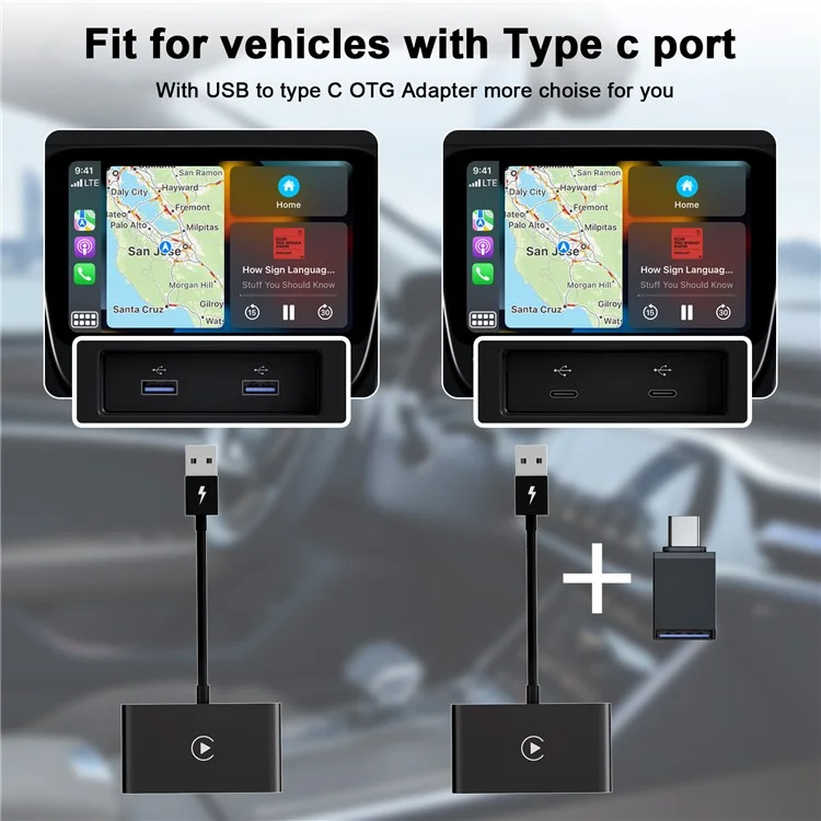 THT-020-2 Convertisseur sans fil CarPlay pour adaptateur CarPlay filaire Prise en charge de la mise à jour en ligne, Plug & Play - Noir 