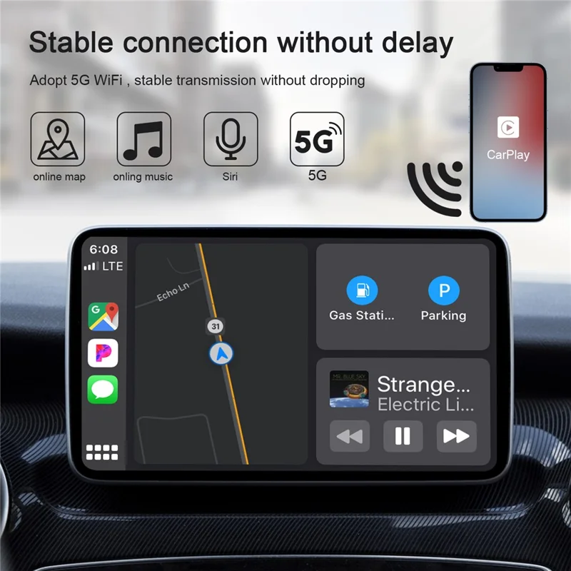 THT-020-2 iP Wireless CarPlay Converter Dongle for Wired CarPlay Car Adapter Support Online Update, Plug & Play - White