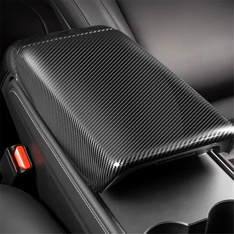 M30246 ABS Car Armrest Box Cover for Tesla Model 3 17-22 / Model Y 21-22 Central Control Armrest Interior Decor - Carbon Fiber