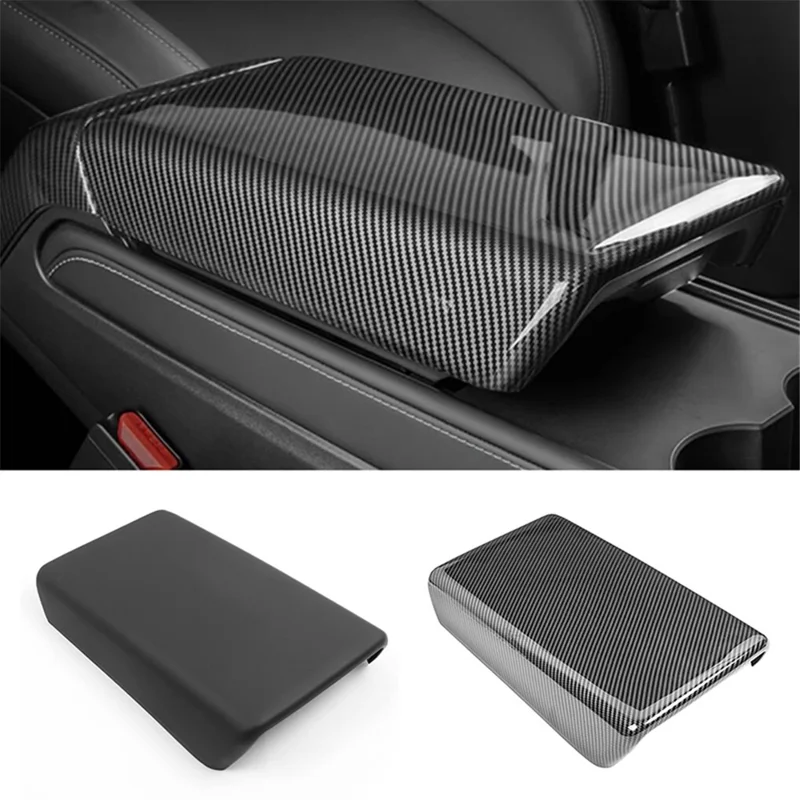 M30246 ABS Car Armrest Box Cover for Tesla Model 3 17-22 / Model Y 21-22 Central Control Armrest Interior Decor - Carbon Fiber