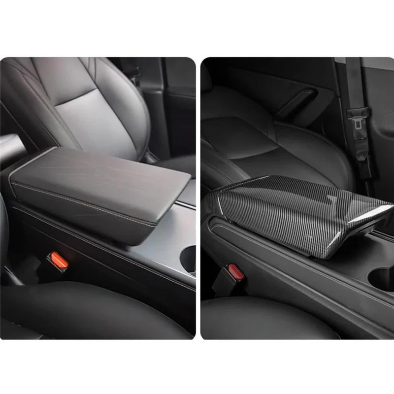 M30246 ABS Car Armrest Box Cover for Tesla Model 3 17-22 / Model Y 21-22 Central Control Armrest Interior Decor - Carbon Fiber