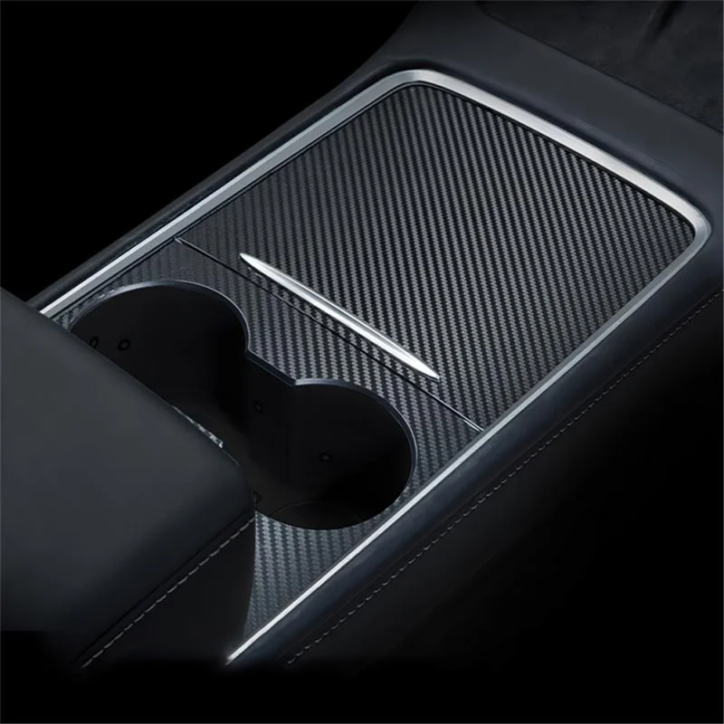 M30246 For Tesla Model 3 17-22 / Model Y 21-22 Car Center Console Cover Protector PU Central Control Panel Sticker - Carbon Fiber