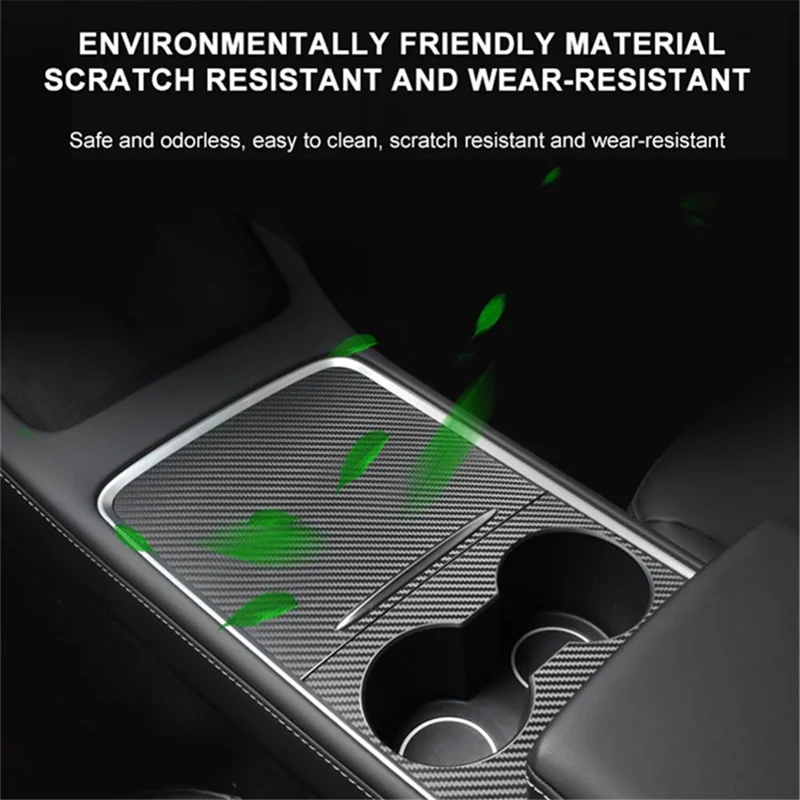 M30246 For Tesla Model 3 17-22 / Model Y 21-22 Car Center Console Cover Protector PU Central Control Panel Sticker - Carbon Fiber