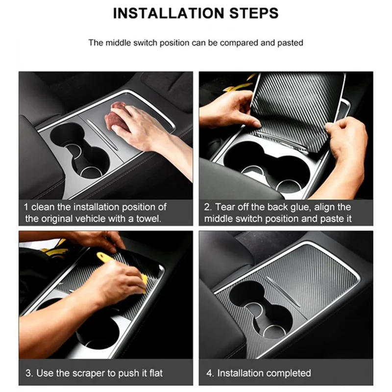 M30246 For Tesla Model 3 17-22 / Model Y 21-22 Car Center Console Cover Protector PU Central Control Panel Sticker - Carbon Fiber