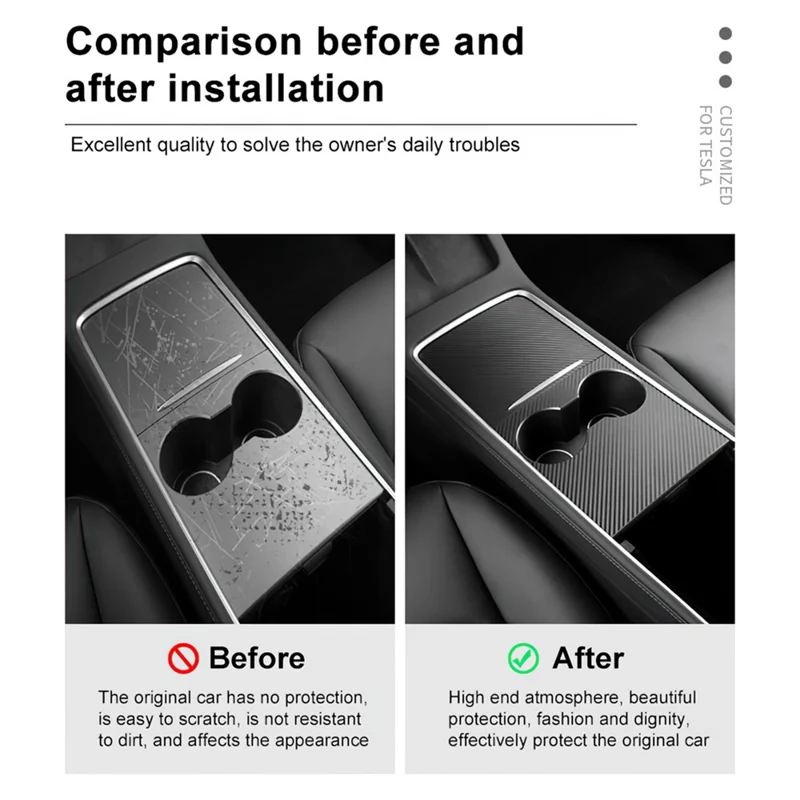 M30246 For Tesla Model 3 17-22 / Model Y 21-22 Car Center Console Cover Protector PU Central Control Panel Sticker - Carbon Fiber