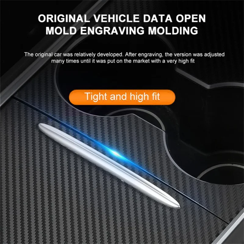 M30246 For Tesla Model 3 17-22 / Model Y 21-22 Car Center Console Cover Protector PU Central Control Panel Sticker - Carbon Fiber