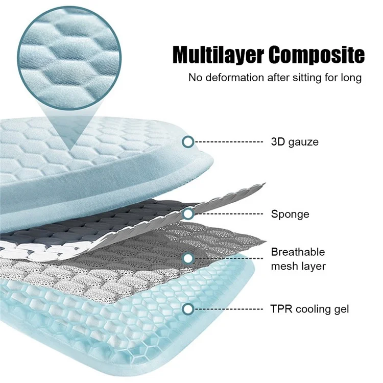 Pad de siège de refroidissement pour voiture Coussin de siège en gel à pression soulageante et respirant pour chaise de bureau - Bleu