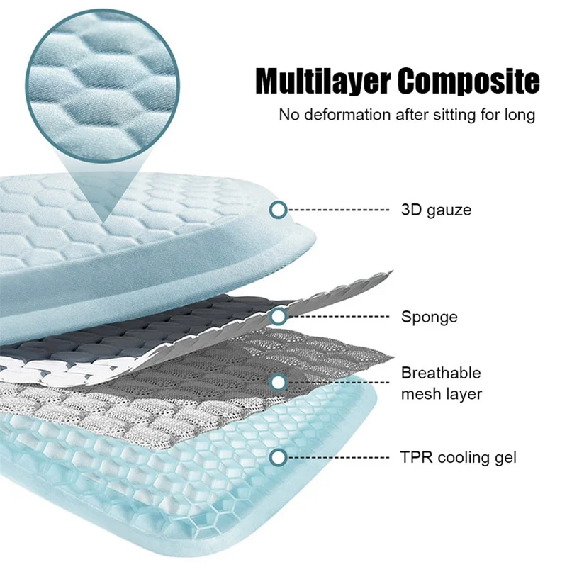 Car Cooling Seat Pad Pressure Relief Breathable Gel Seat Cushion for Home Office Chair - Grey