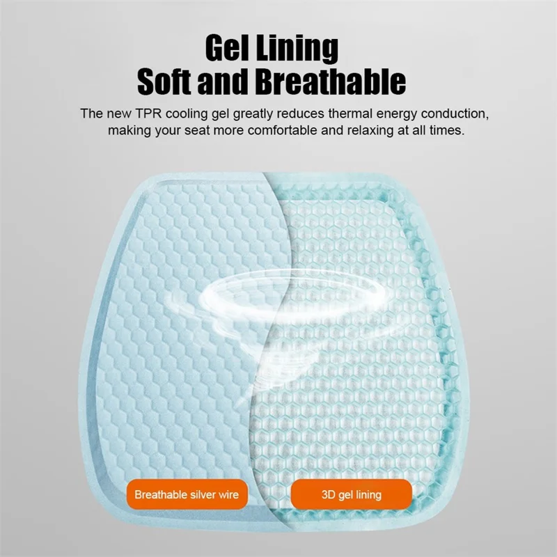 Car Cooling Seat Pad Pressure Relief Breathable Gel Seat Cushion for Home Office Chair - Grey