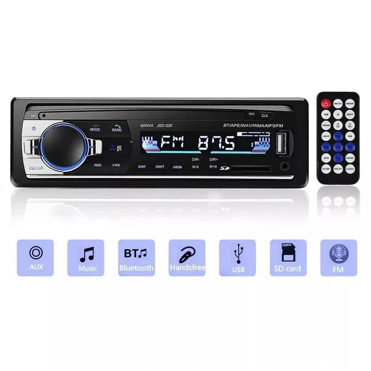 JSD-520 Car Bluetooth-compatible MP3 Player Digital Display FM Radio Car Audio Device (TF Card Version)