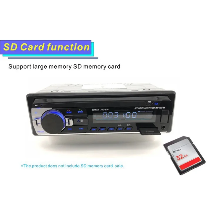 JSD-520 Car Bluetooth-compatible MP3 Player Digital Display FM Radio Car Audio Device (TF Card Version)