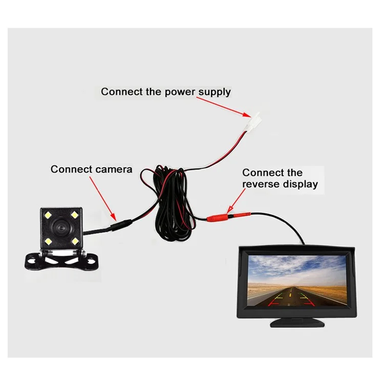 Monitoraggio Del Display Video LCD RH-305 da 4,3 Pollici Con Kit di Sistema di Parcheggio Posteriore Della Videocamera Leggera a 4 Led