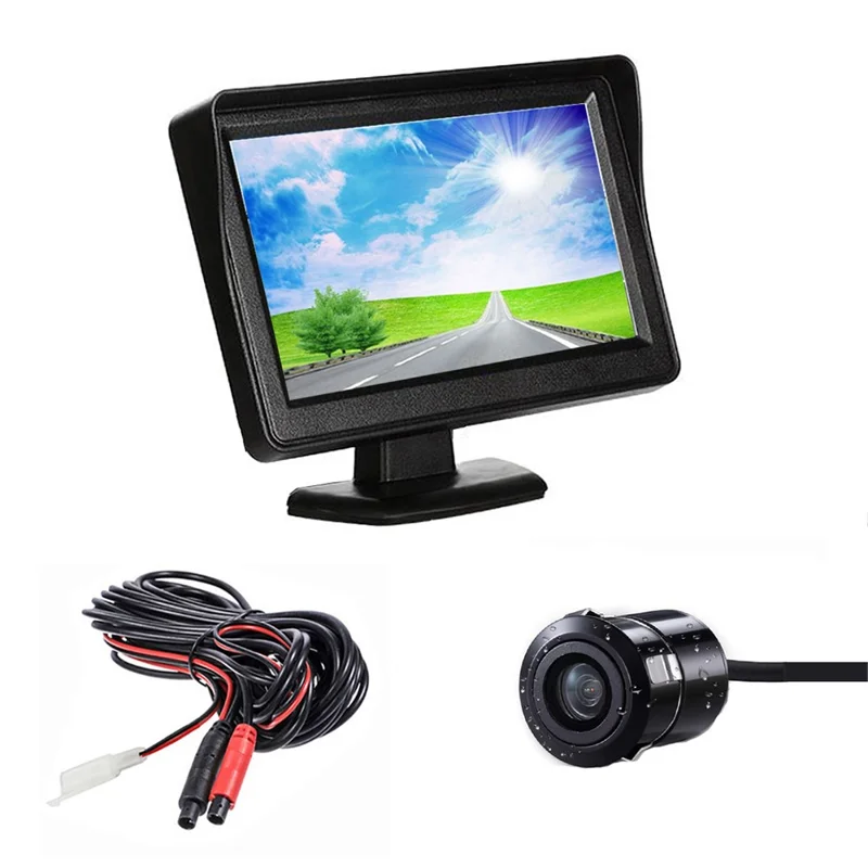 RH-304 4,3'' Ekran Dotykowy System Parkowania Samochodu Kąt Patrzenia 170 Stopni Okrągła Kamera Tylna z Kablem Wideo