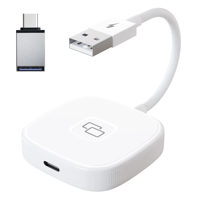 THT-020-7 Car Mirror Adapter AI BOX for iPhone Carplay to Car Display Adapter with USB-C Adapter, Wired Carplay Mirror Dongle - White