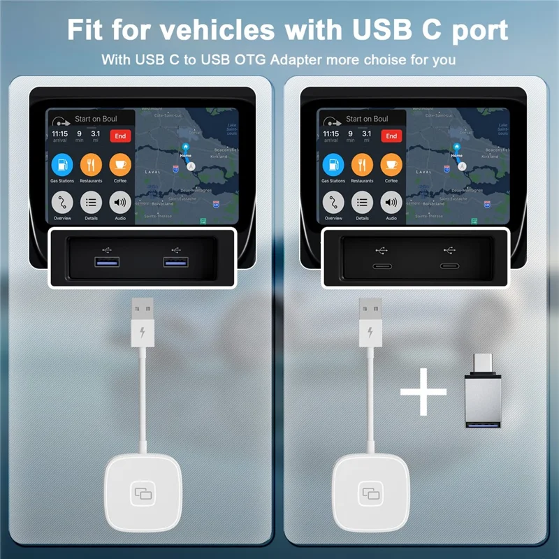 THT-020-7 Car Mirror Adapter AI BOX for iPhone Carplay to Car Display Adapter with USB-C Adapter, Wired Carplay Mirror Dongle - White