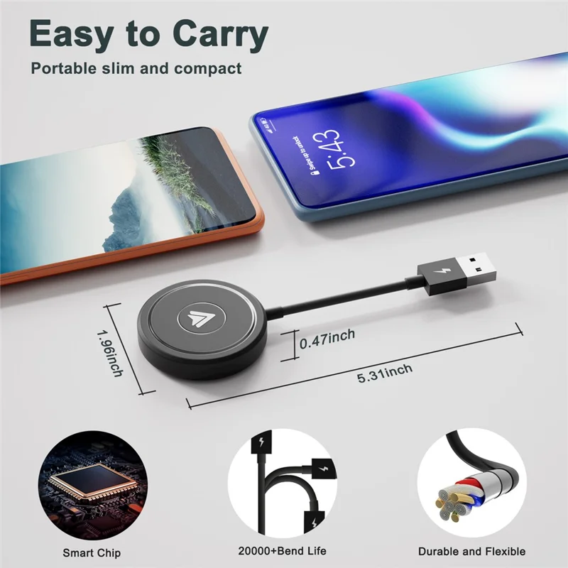 Adaptateur CarPlay & Android Auto Sans Fil - Plug & Play, Ports USB-A Et USB-C, Compatible Voitures Dès 2017