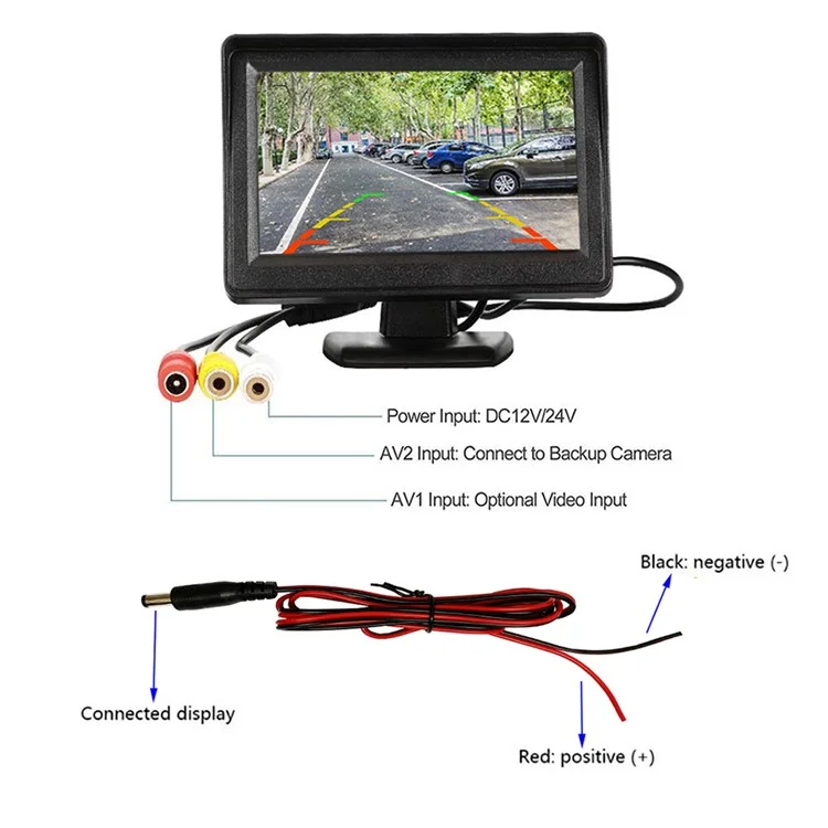 RH-307 Monitor de Exibição de Vídeo LCD de 4,3 Polegadas Com Câmera de Chapéu de Palha (AV Cable) Kit de Sistema de Estacionamento de Exibição Traseira