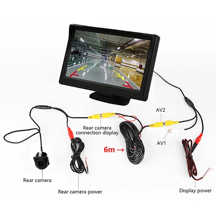 RH-307 Monitor de Exibição de Vídeo LCD de 4,3 Polegadas Com Câmera de Chapéu de Palha (AV Cable) Kit de Sistema de Estacionamento de Exibição Traseira