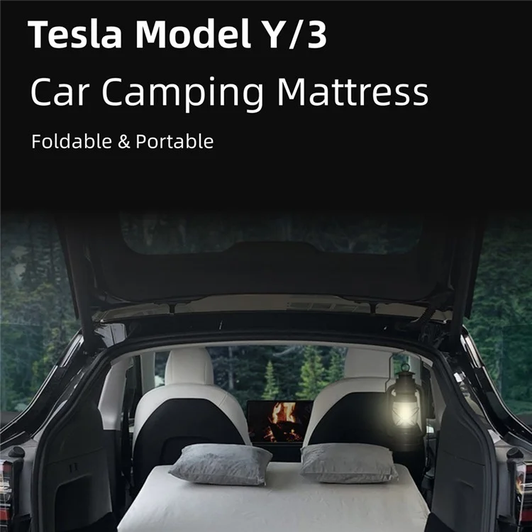 For Tesla Model Y / 3 Memory Foam Car Camping Mattress Tri-fold Soft Sleeping Mat with Storage Case and Bedspread