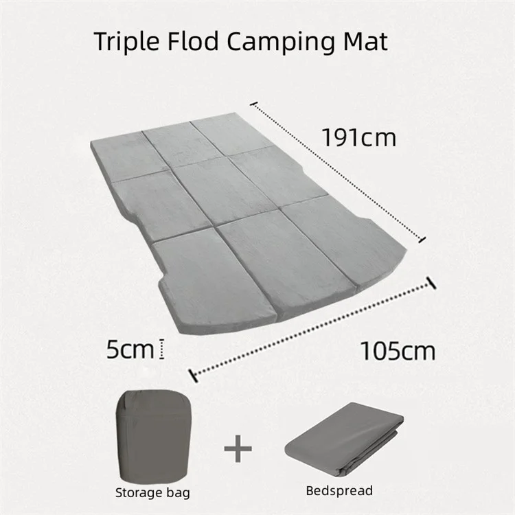 For Tesla Model Y / 3 Tri-fold Splicing Camping Memory Foam Mattress Car Back Seat Bed Sleeping Pad with Storage Bag + Bedspread