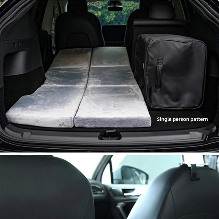 For Tesla Model Y / 3 Tri-fold Splicing Camping Memory Foam Mattress Car Back Seat Bed Sleeping Pad with Storage Bag + Bedspread