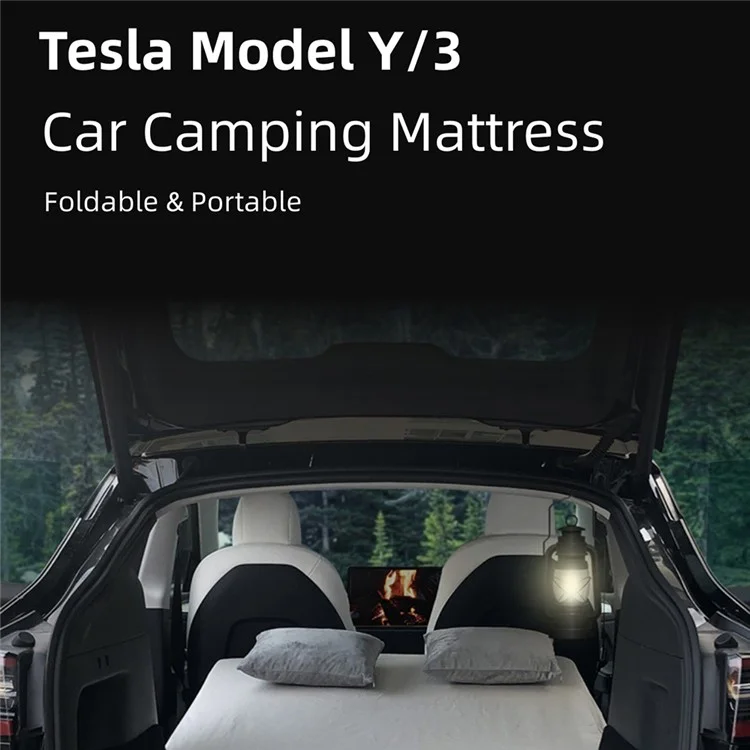 For Tesla Model Y / 3 Car Camping Mattress MDI Memory Foam Two-fold Soft Sleeping Mat with Storage Bag