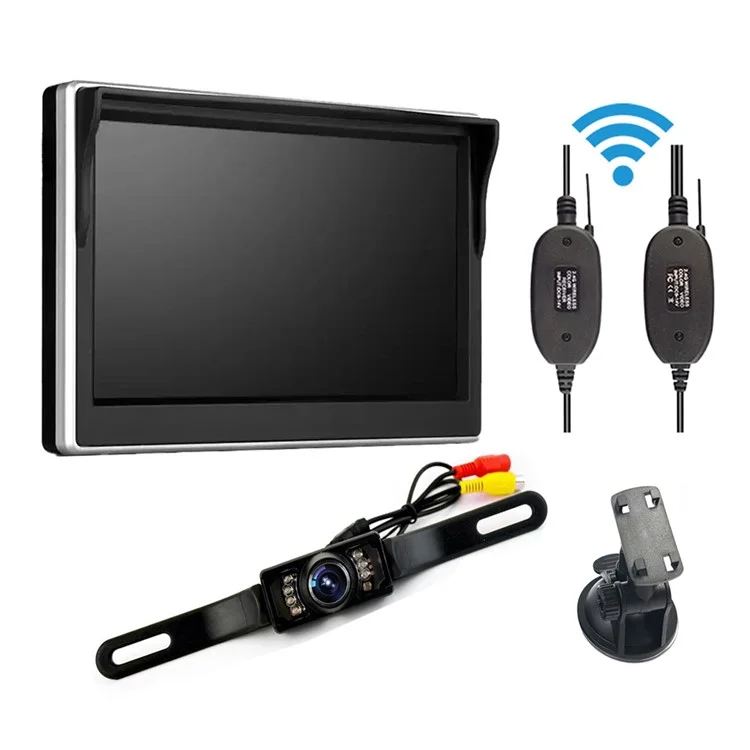 Écran LCD 5 pouces 2.4G Caméra de recul sans fil Moniteur Cadre de plaque d'immatriculation longue Caméra de voiture