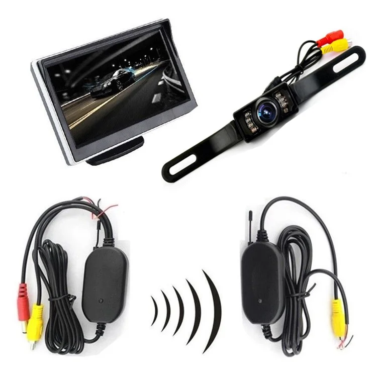 Écran LCD 5 pouces 2.4G Caméra de recul sans fil Moniteur Cadre de plaque d'immatriculation longue Caméra de voiture