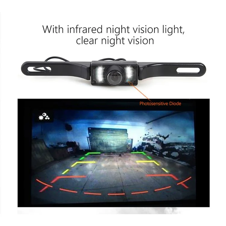Écran LCD 5 pouces 2.4G Caméra de recul sans fil Moniteur Cadre de plaque d'immatriculation longue Caméra de voiture