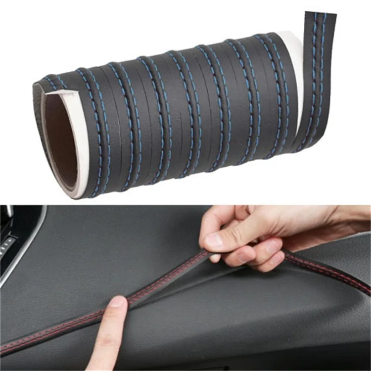 8m Car Interior Trim Strip Automobile Center Console PU Leather Adhesive Decorative Strip - Blue
