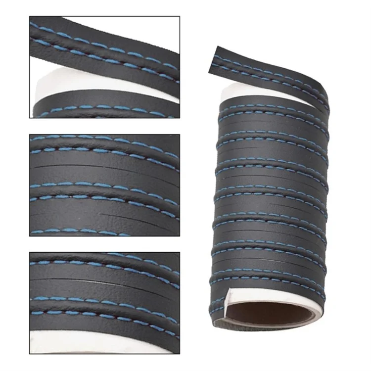 8m Car Interior Trim Strip Automobile Center Console PU Leather Adhesive Decorative Strip - Blue