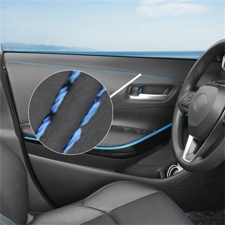 8m Car Interior Trim Strip Automobile Center Console PU Leather Adhesive Decorative Strip - Blue